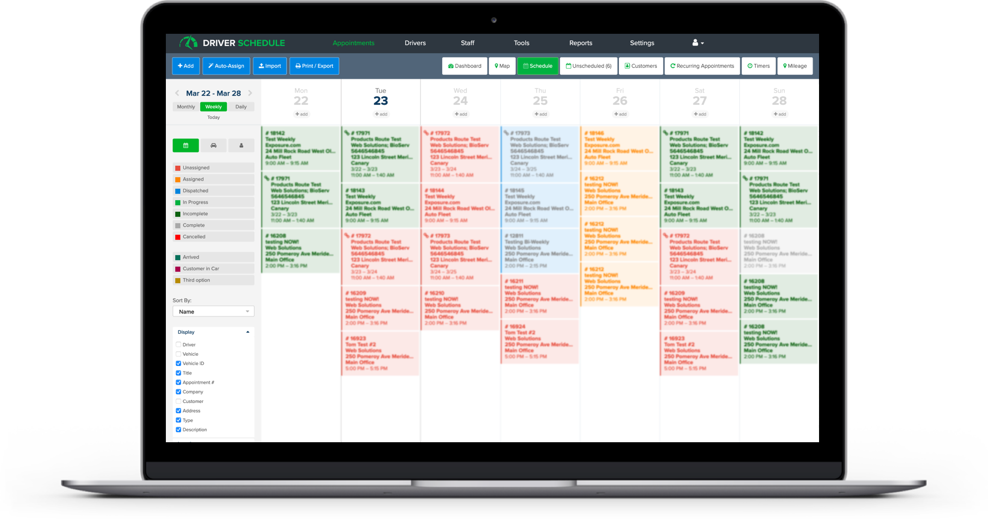 Driver schedule interface