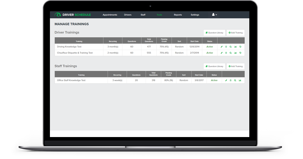 Training management interface