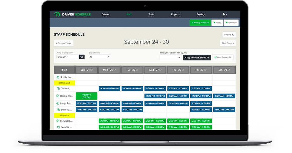 Staff scheduling interface