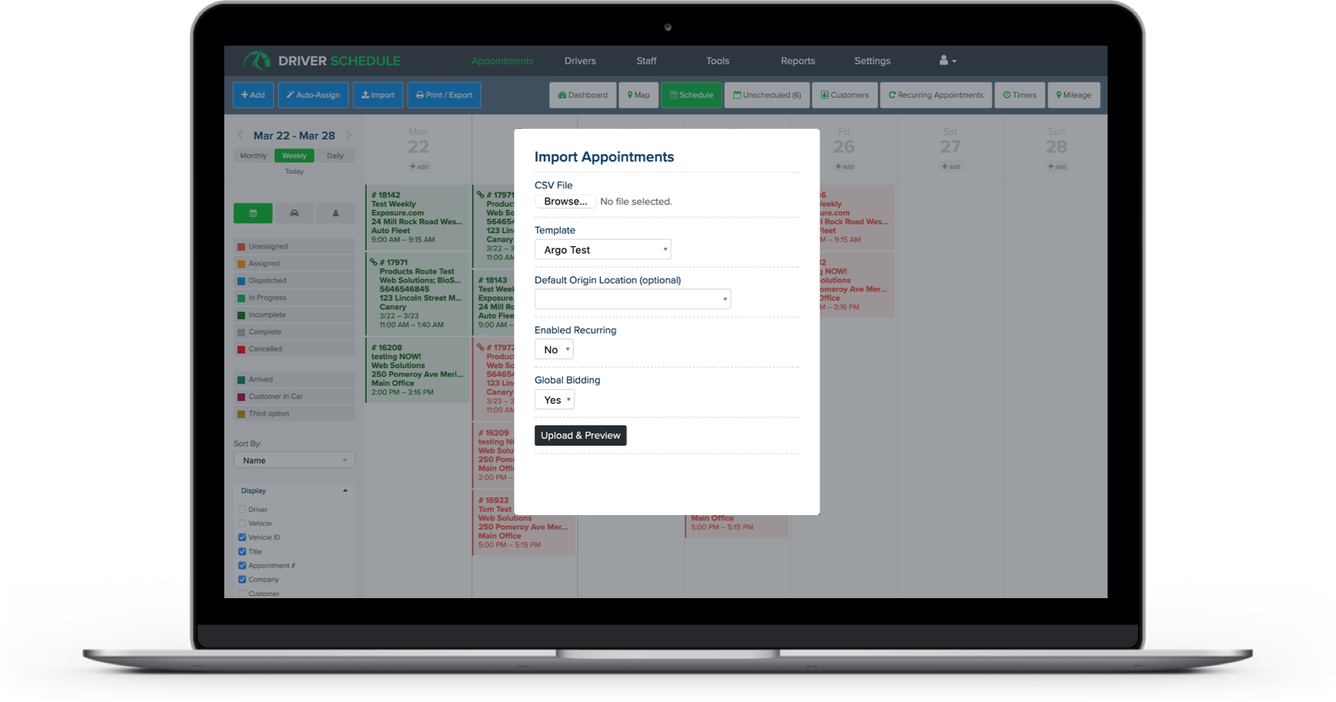 Trip import tool interface